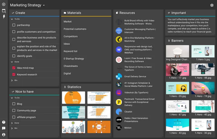 Boardist personal workspace with notes, tasks, and structured records